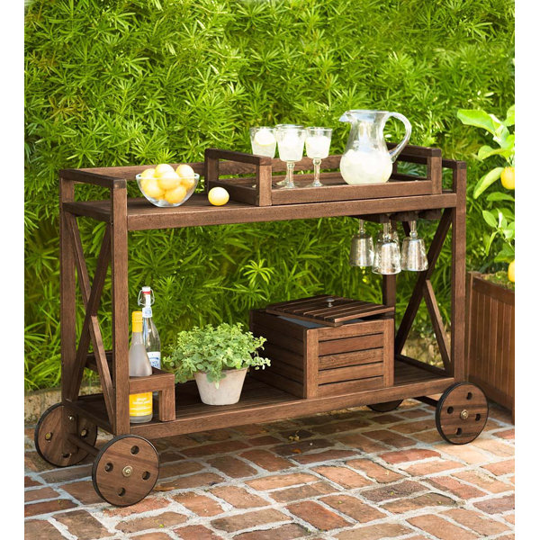 Plow & Hearth Claremont Eucalyptus Rolling Outdoor Bar Cart Wayfair